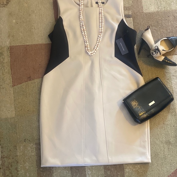 tommy hilfiger color block tan/black scuba dress - Picture 3 of 14